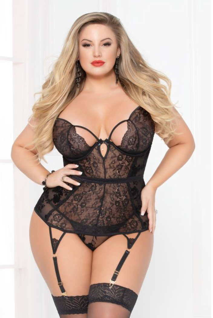 2 piece flocked mesh bustier